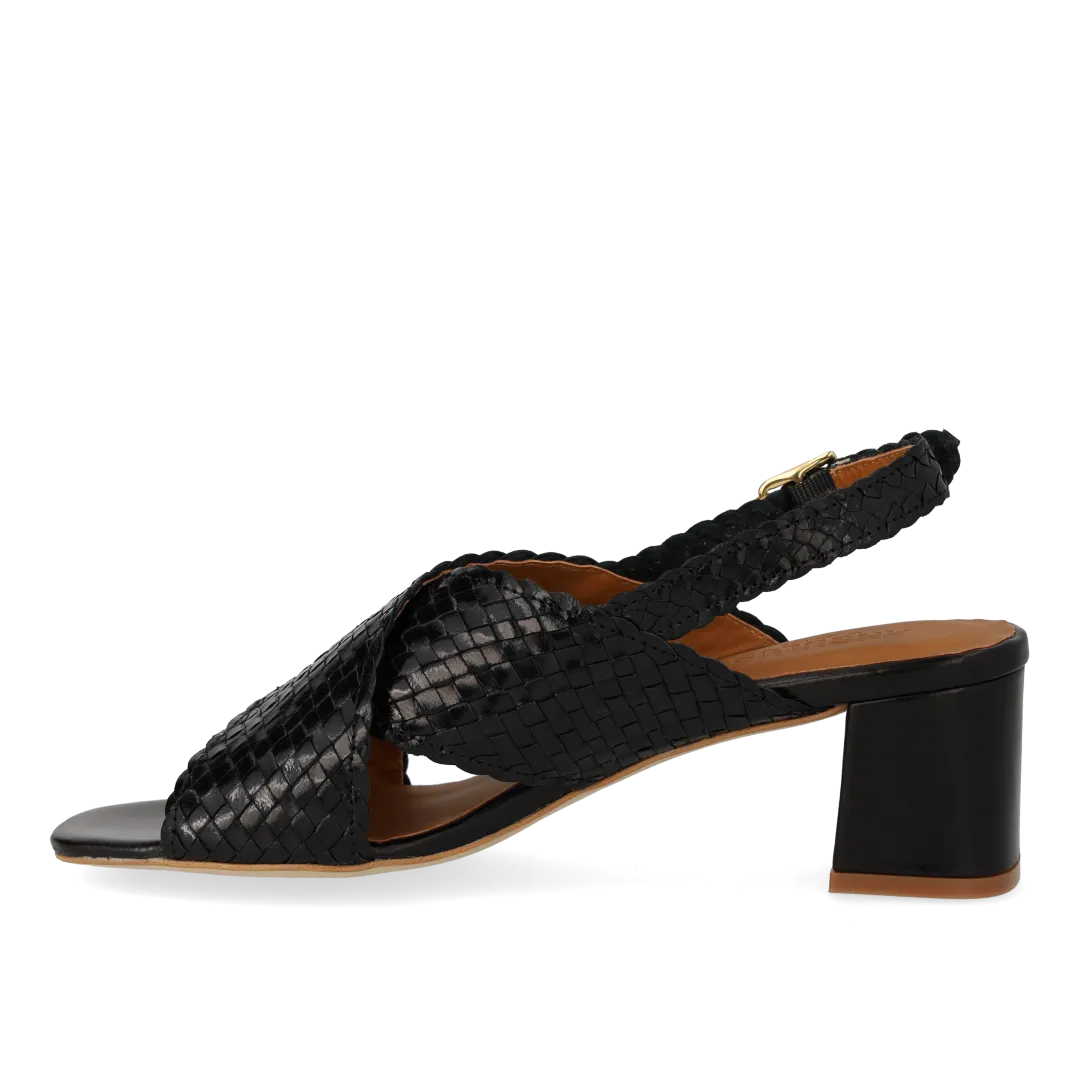 Angulus Høj krydssandal sandal håndflettet læder 6 cm hæl