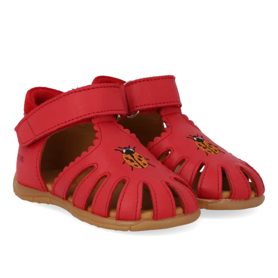 Angulus Sandal med broderi sandal baby læder mariehøne