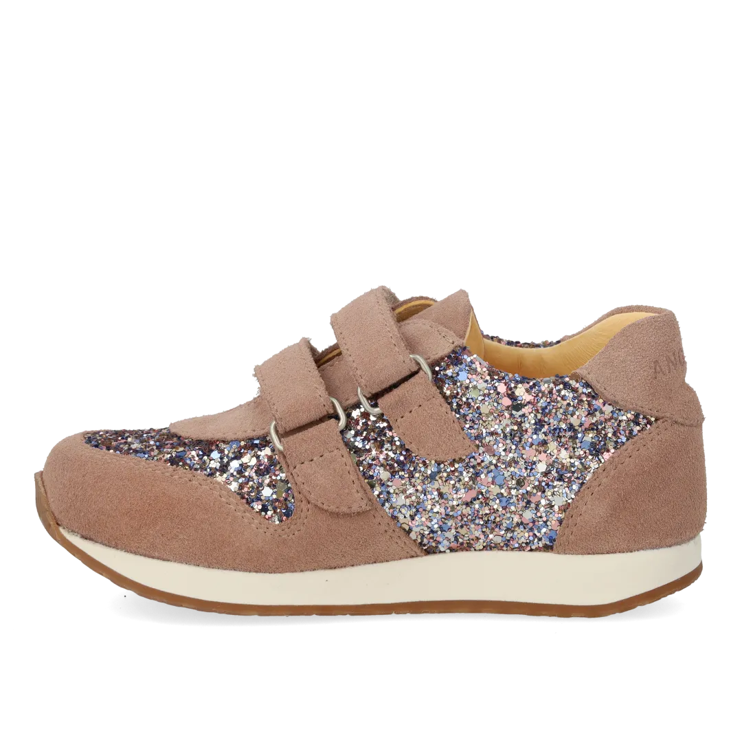 Angulus Running Glitter Sneaker Velcro Skind Børn