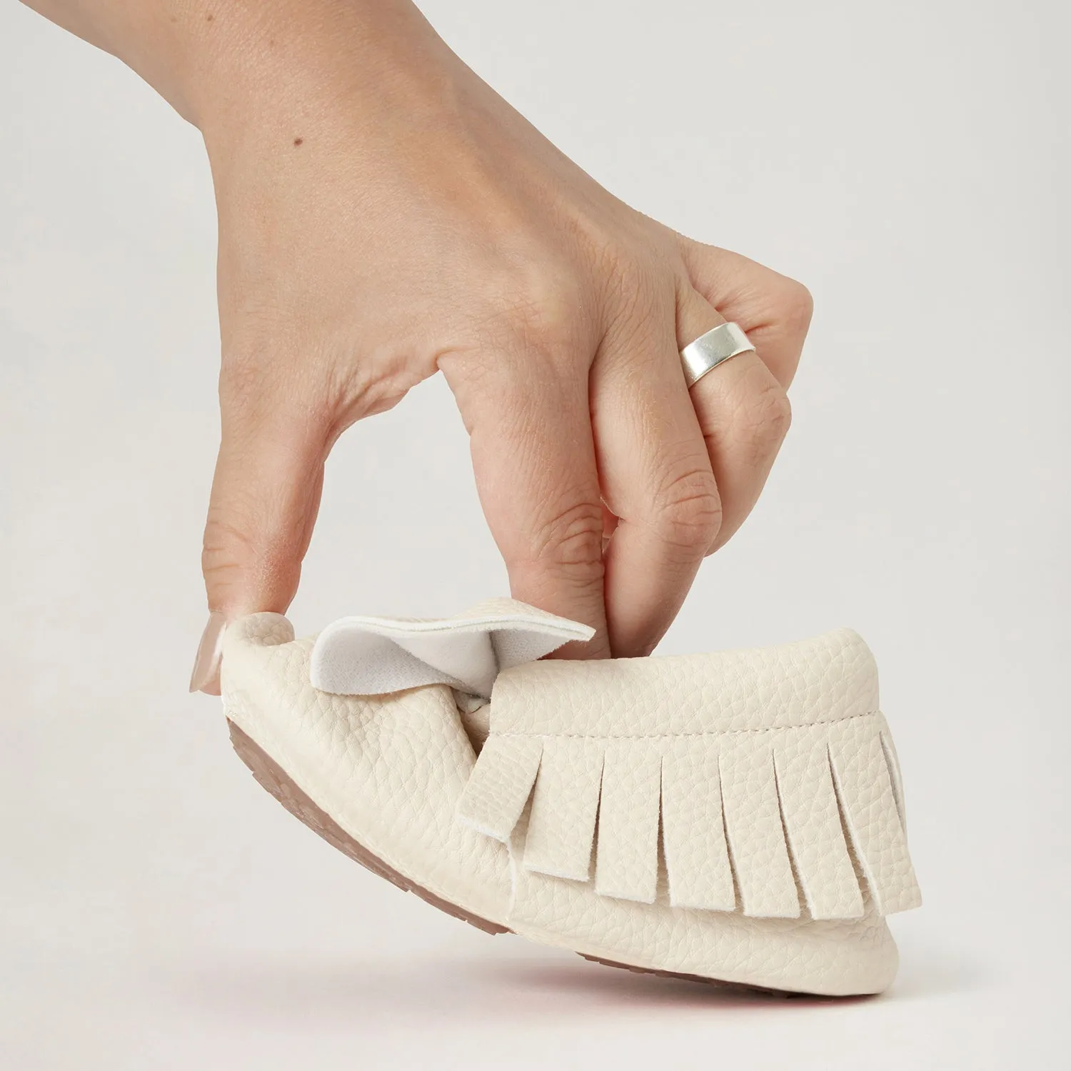 BabyMocs Bow Mocs barfodssko off white blød sål