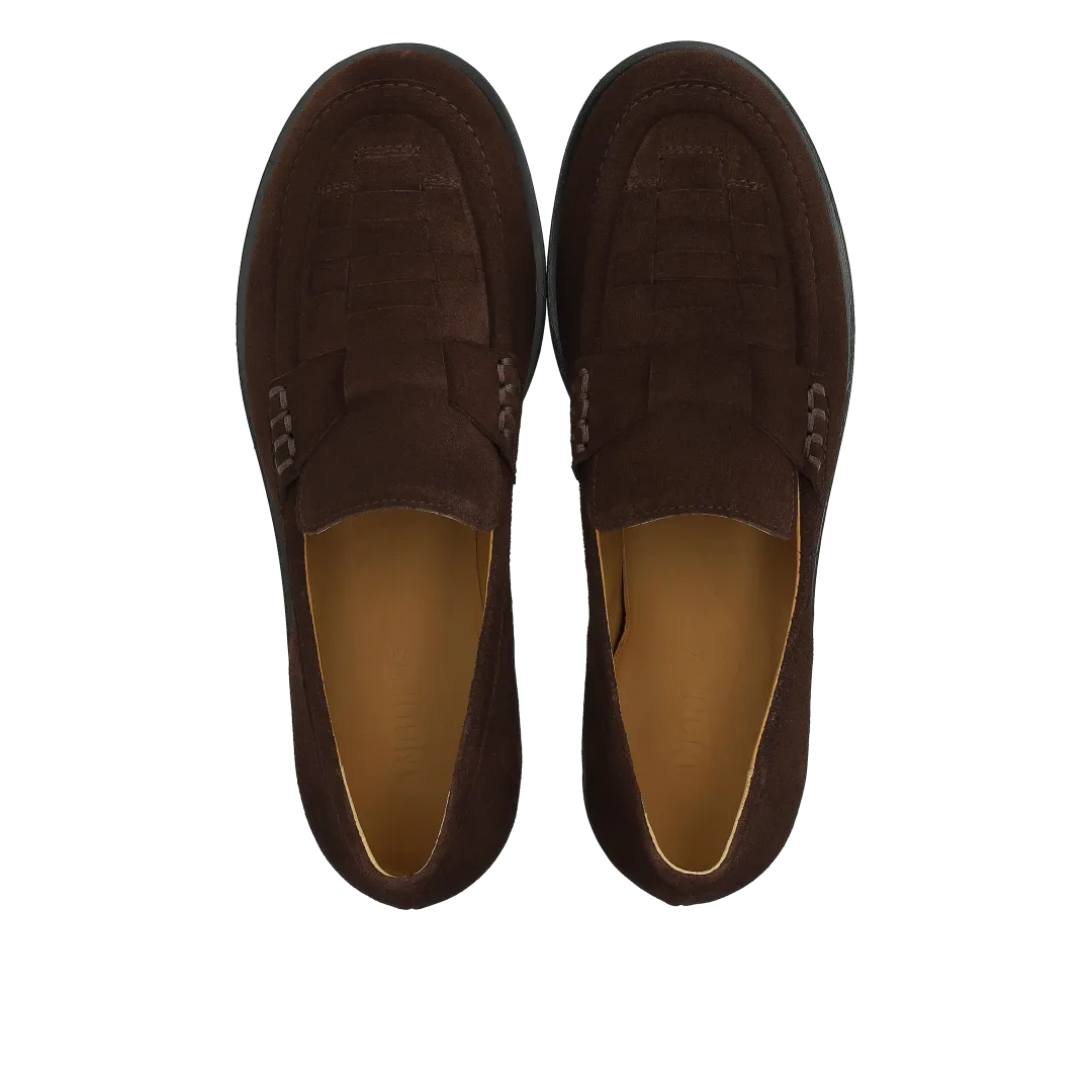 Angulus loafer brun ruskind damesko med flet