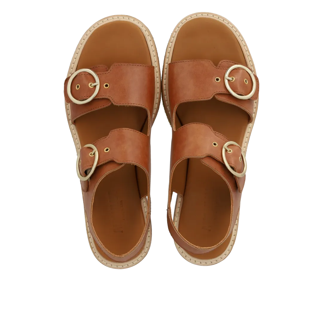 Angulus Sandal lædersandal guldspænde lav hæl