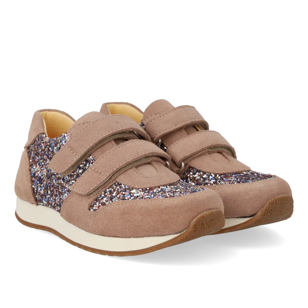 Angulus Running Glitter Sneaker Velcro Skind Børn
