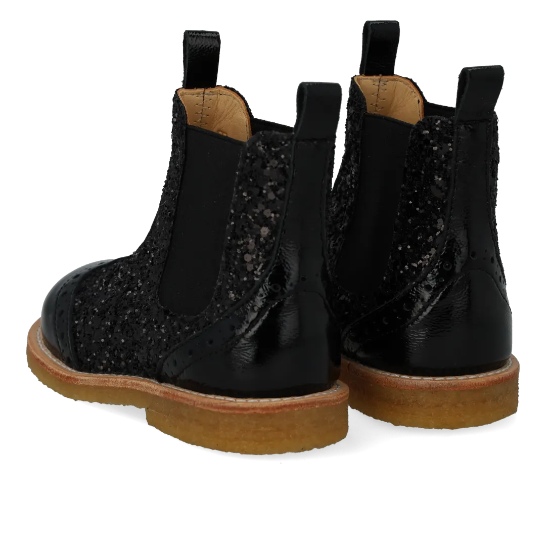 Angulus Chelsea støvle brogue børn glitter elastik