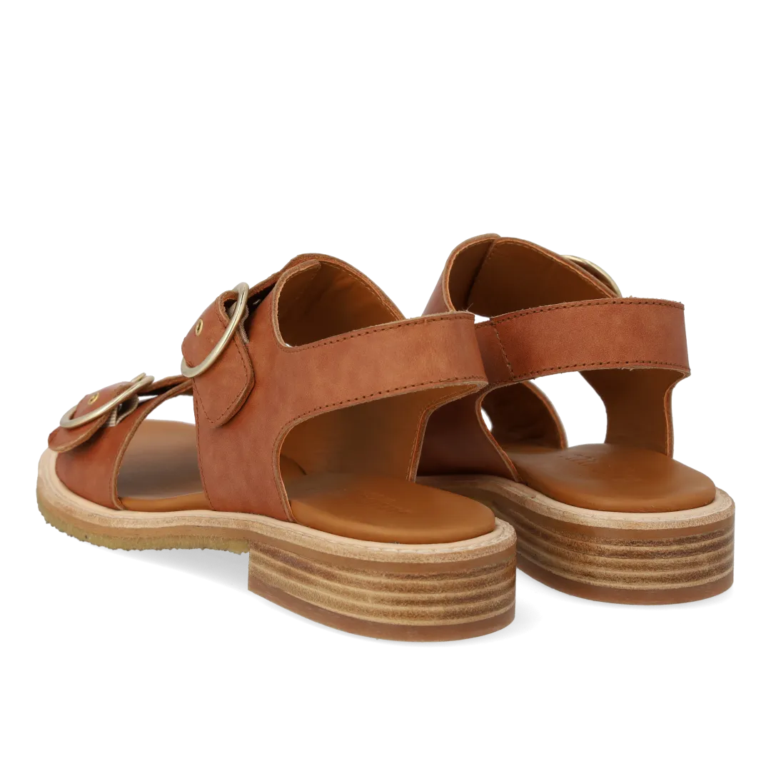 Angulus Sandal lædersandal guldspænde lav hæl