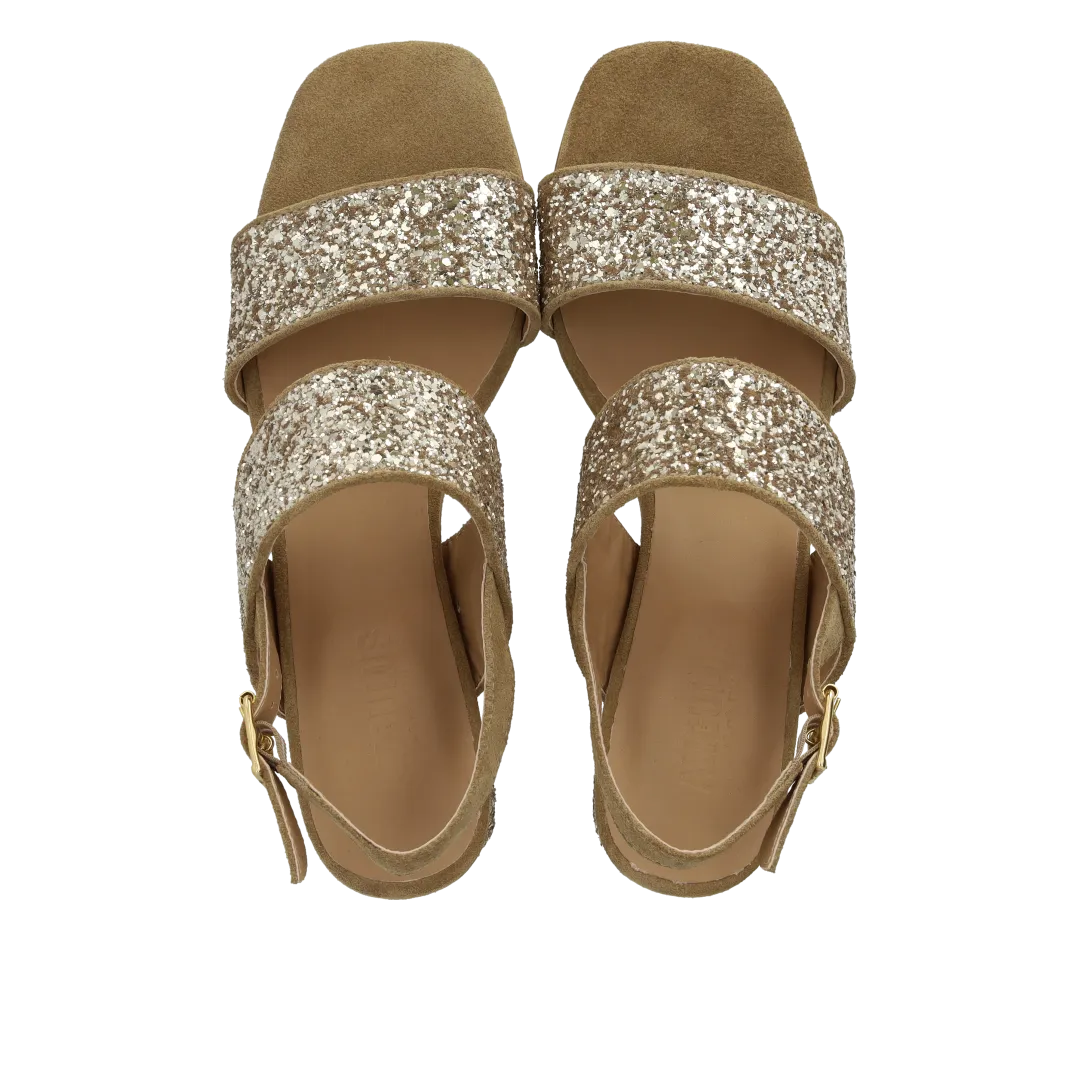 Angulus remsandal dame glitter sandal blokhæl
