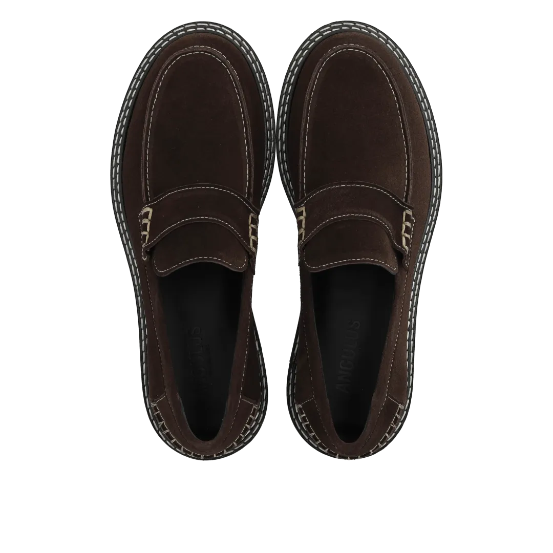 Angulus Penny loafer kontraststikning brun ruskind