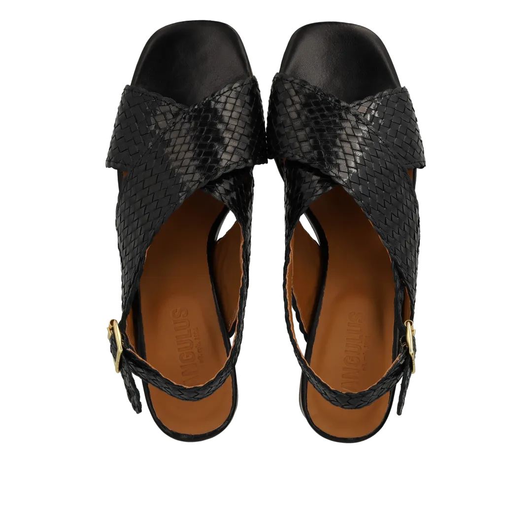 Angulus Høj krydssandal sandal håndflettet læder 6 cm hæl