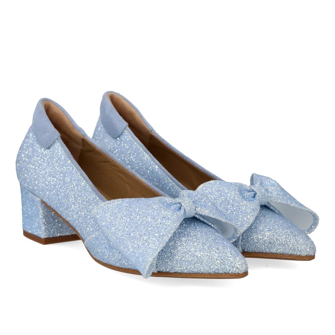 Angulus Sløjfe pump glitter 5 cm blokhæl