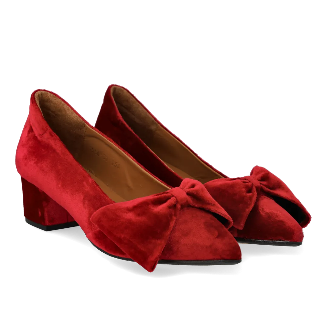 Angulus Sløjfe pump blød velour pumps blokhæl 5 cm