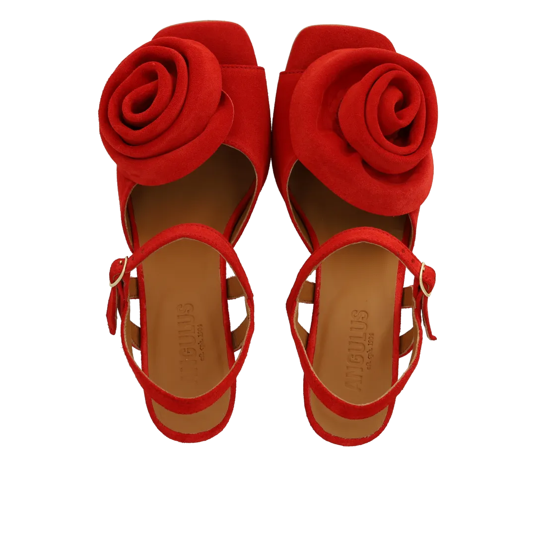 Angulus Sandal højhælet ruskind med rose