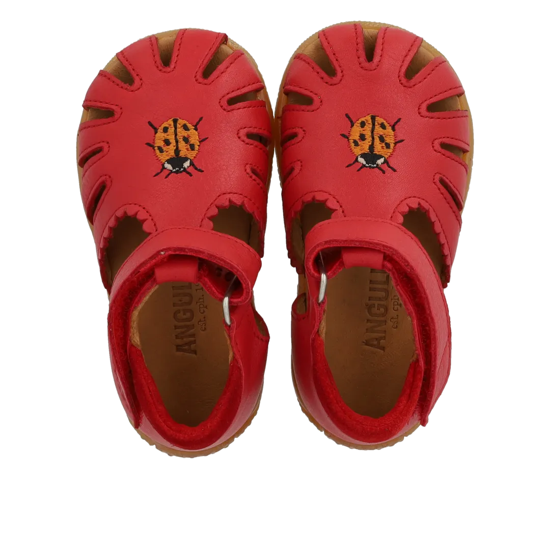 Angulus Sandal med broderi sandal baby læder mariehøne