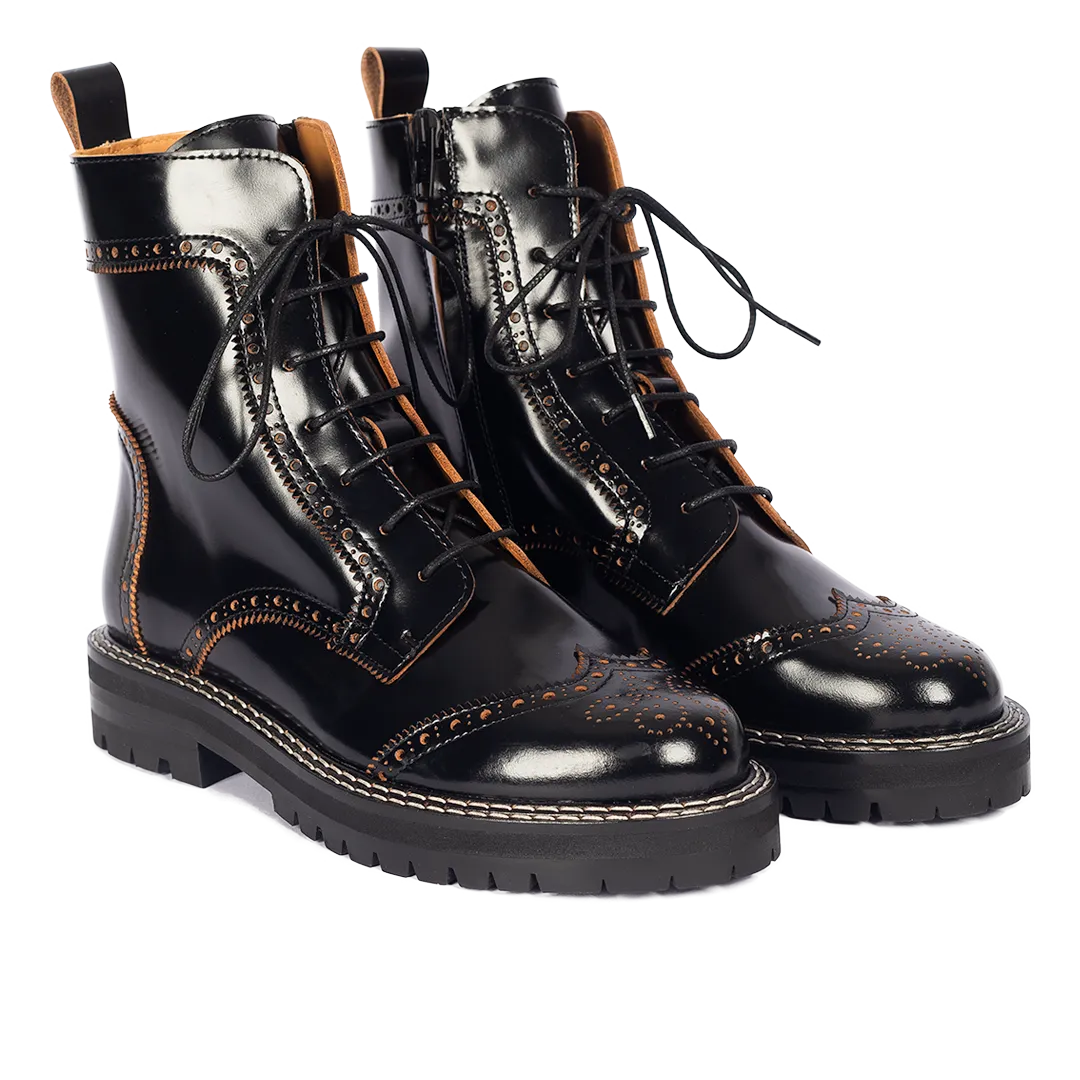 Angulus chunky snørestøvle brogue læder tracksål