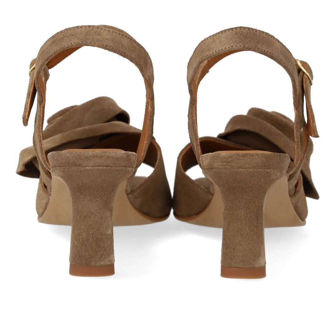 Angulus højhælet sandal med rosedetalje damesandal ruskind