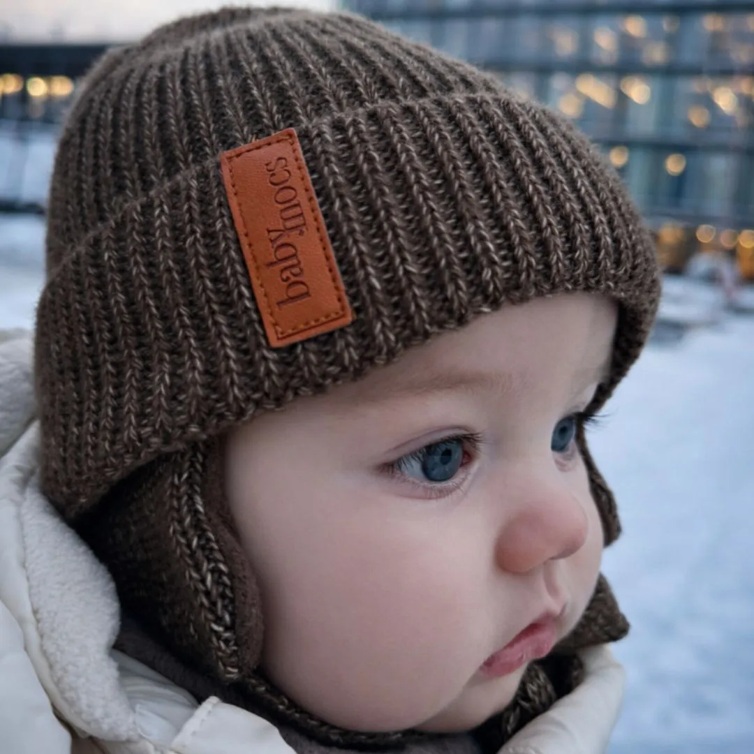 BabyMocs Earflap Beanie babyhue greige 0-3 mdr