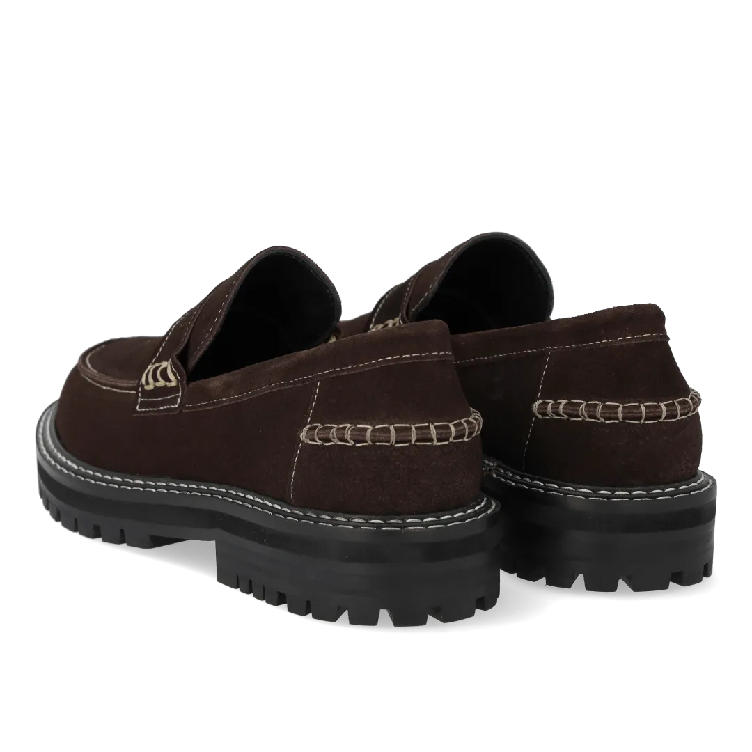 Angulus Penny loafer kontraststikning brun ruskind
