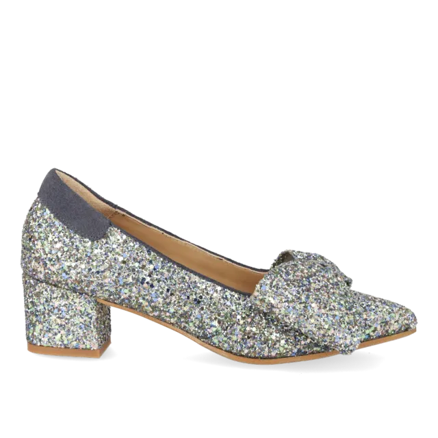 Angulus sløjfe pump glitterpumps 5 cm blokhæl
