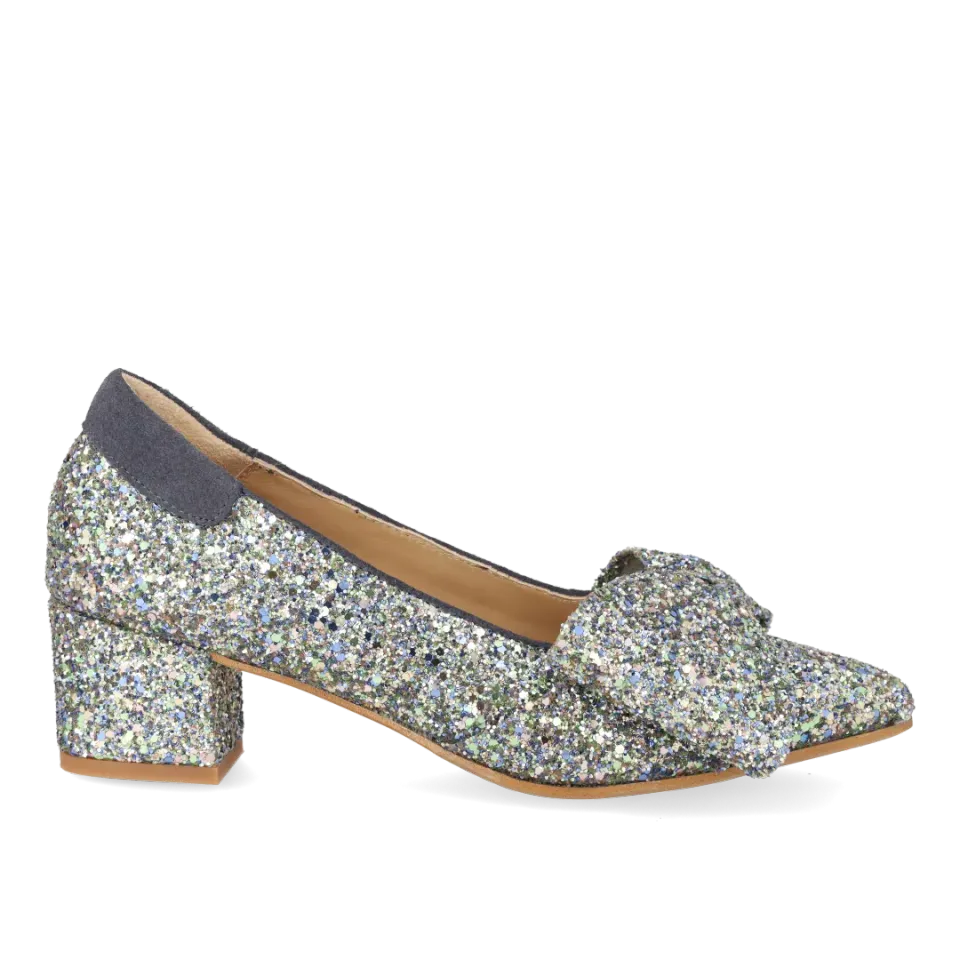 Angulus sløjfe pump glitterpumps 5 cm blokhæl