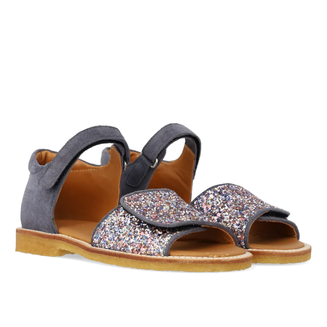 Angulus justerbar sandal i læder med funklende glitter børn