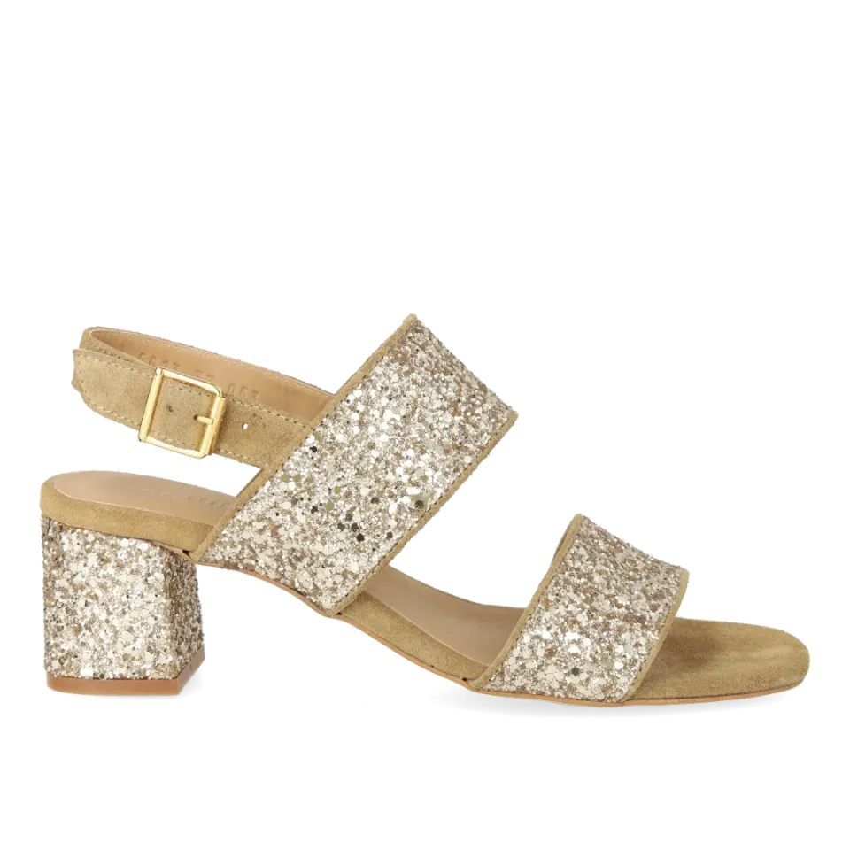 Angulus remsandal dame glitter sandal blokhæl