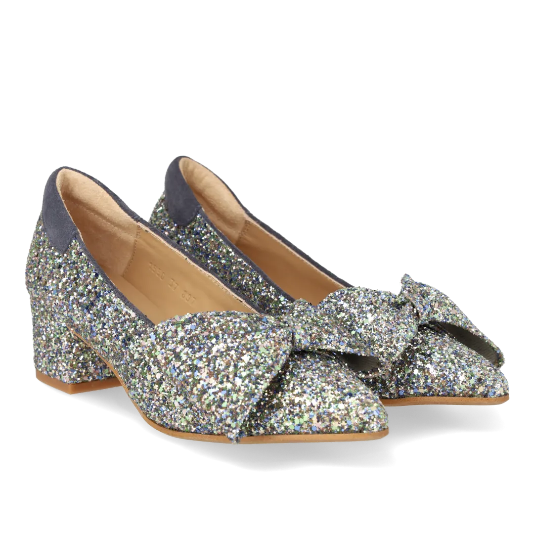 Angulus sløjfe pump glitterpumps 5 cm blokhæl