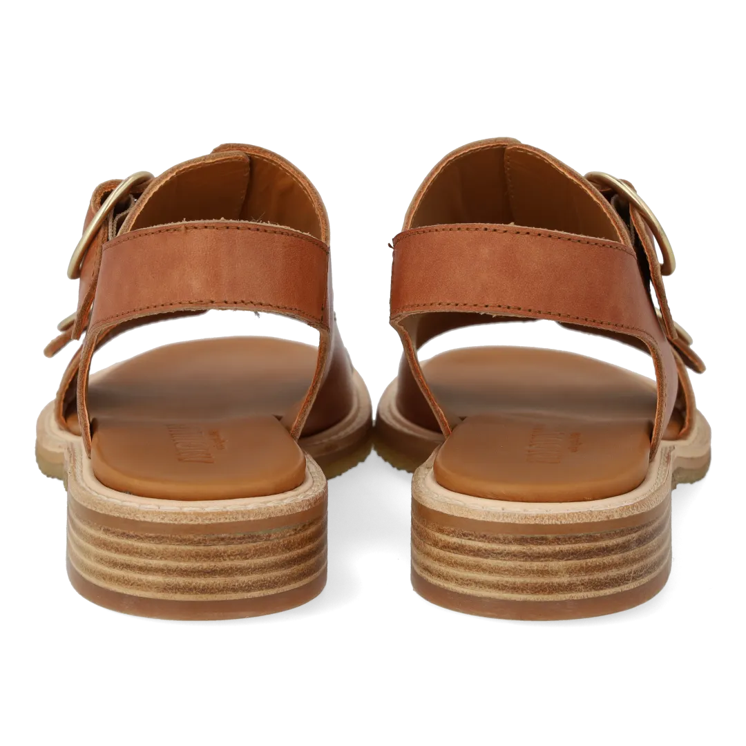 Angulus Sandal lædersandal guldspænde lav hæl