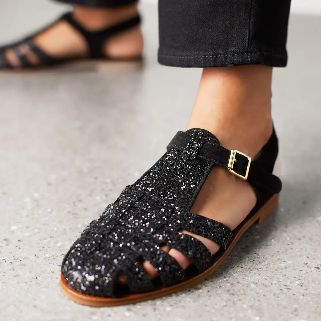 Angulus Fisherman sandal glitter lædersandal guldspænde