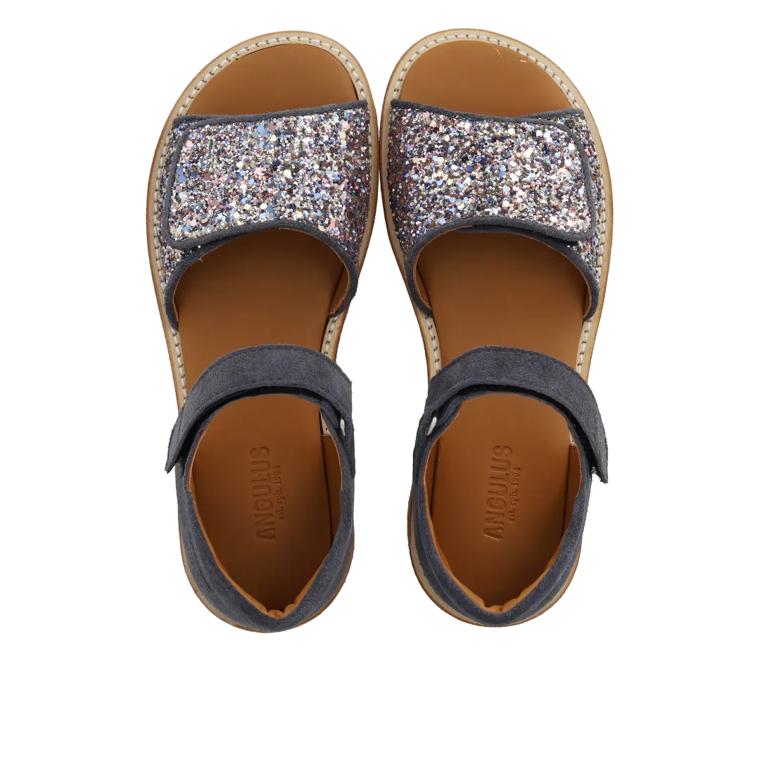 Angulus justerbar sandal i læder med funklende glitter børn