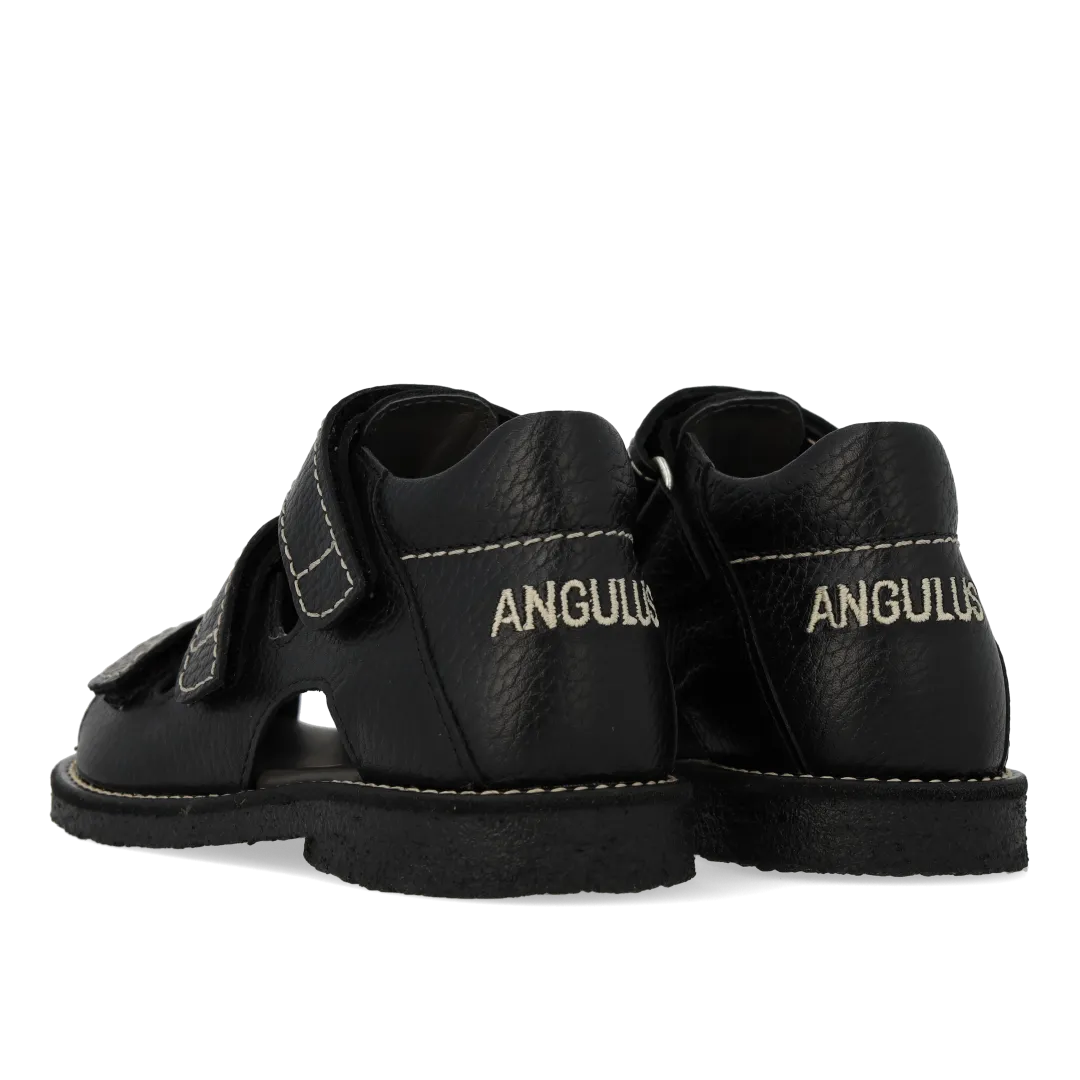 Angulus Sandal velcro rummelig børn sort sål