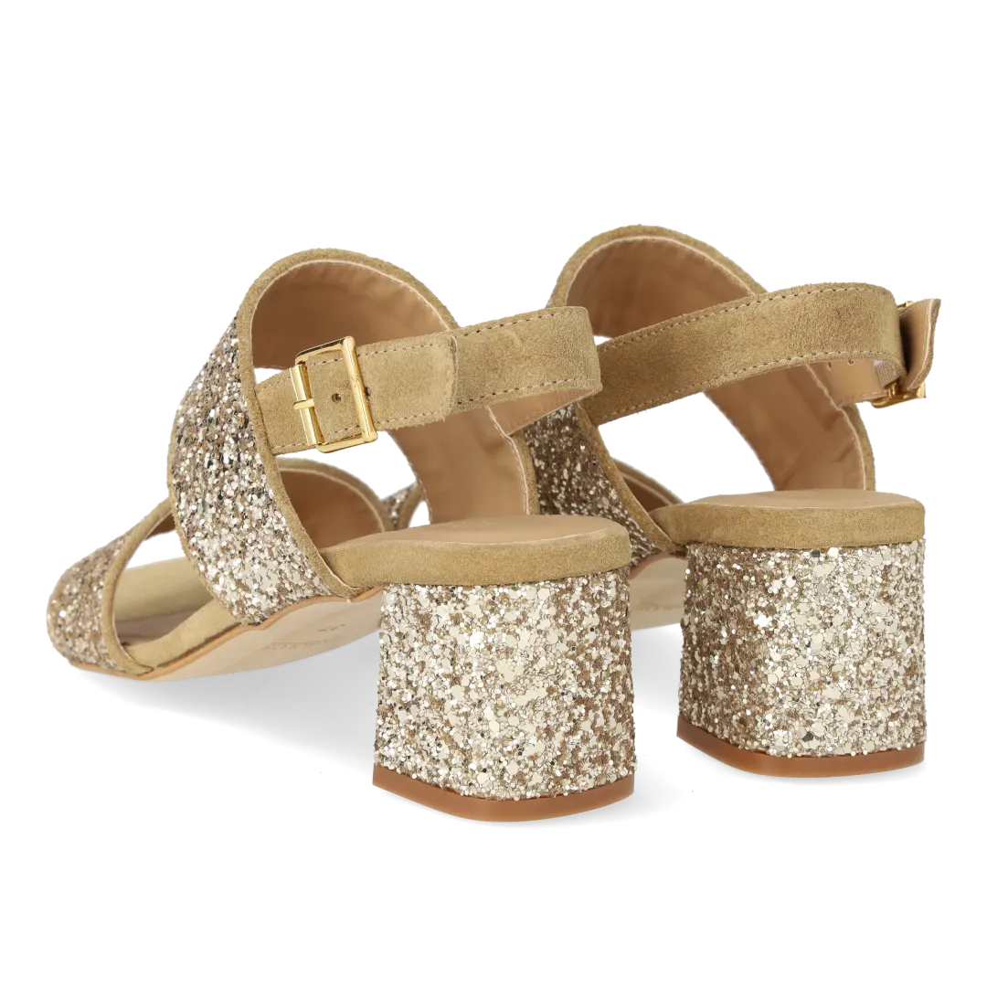 Angulus remsandal dame glitter sandal blokhæl