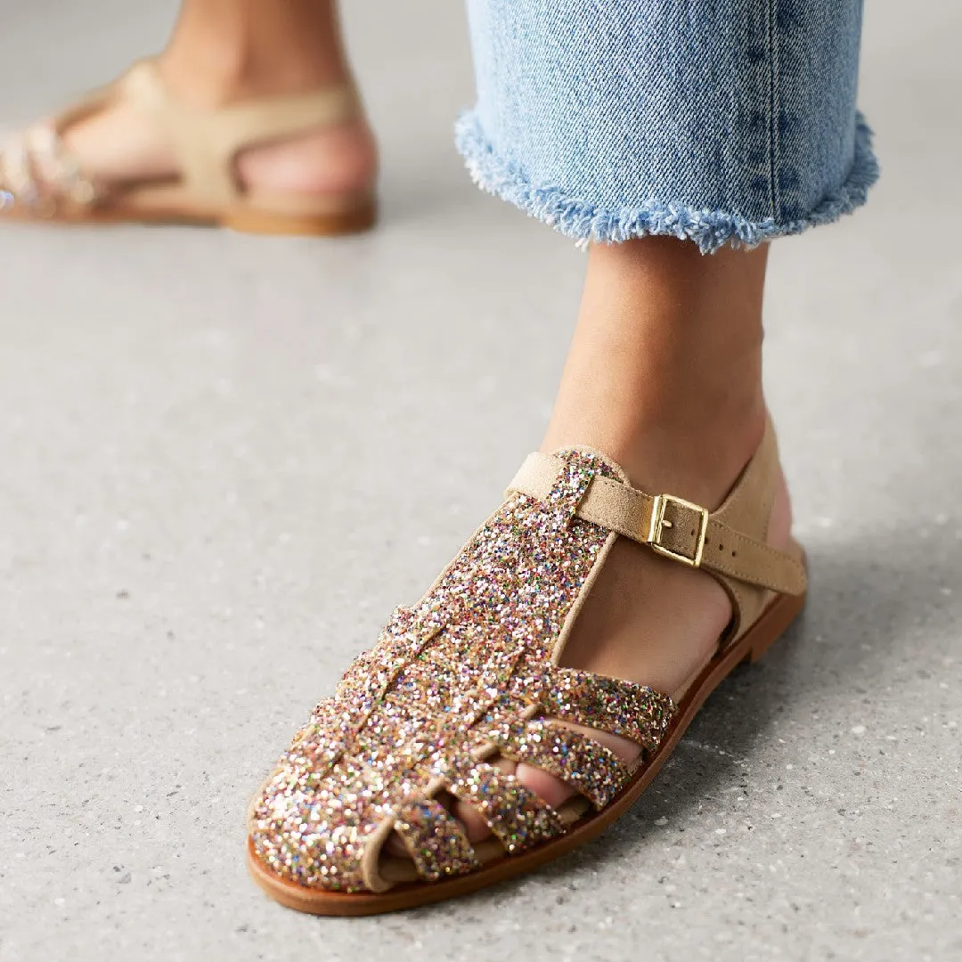 Angulus Fisherman sandal glitter dame guldspænde