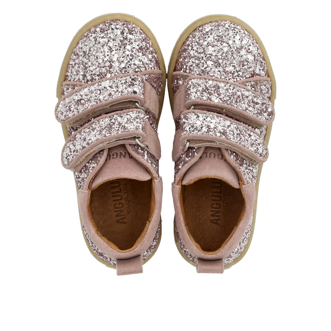 Angulus Glitter-sneaker ruskind børn velcro