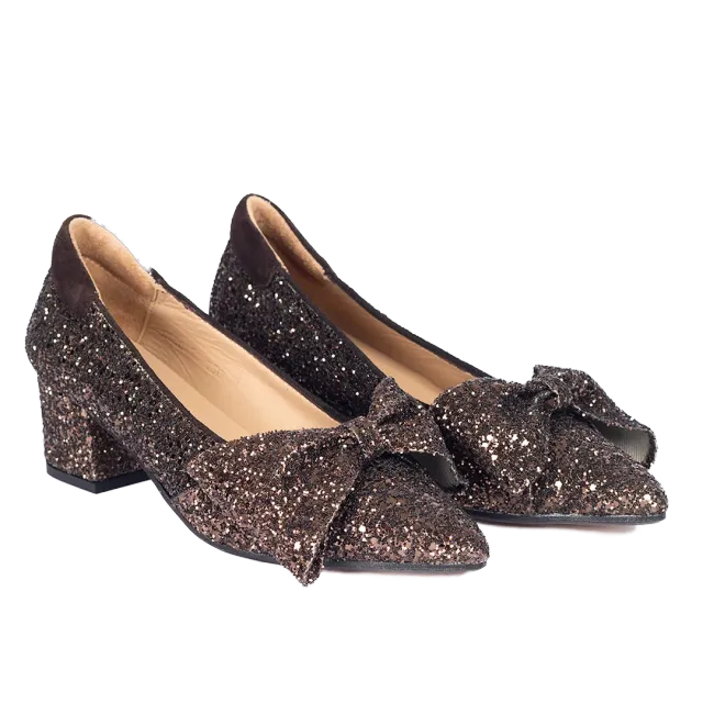 Angulus Sløjfe pump glitter festpump 5 cm hæl