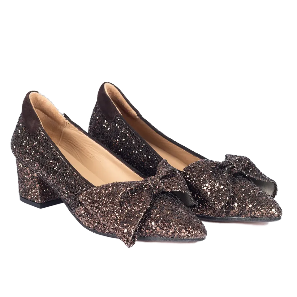 Angulus Sløjfe pump glitter festpump 5 cm hæl
