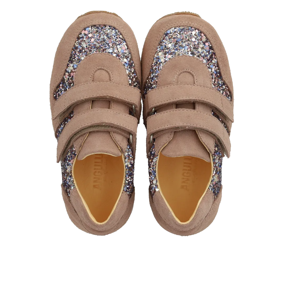 Angulus Running Glitter Sneaker Velcro Skind Børn