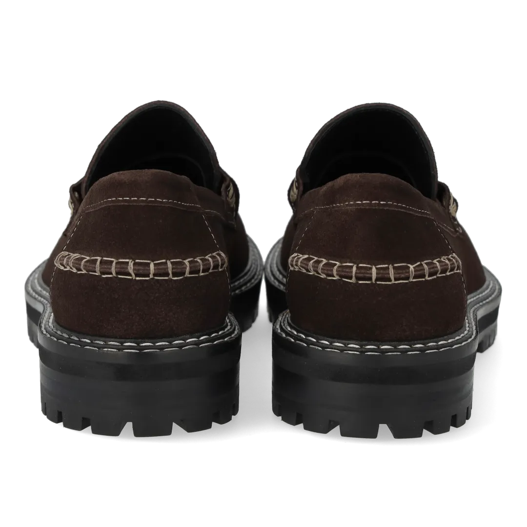 Angulus Penny loafer kontraststikning brun ruskind