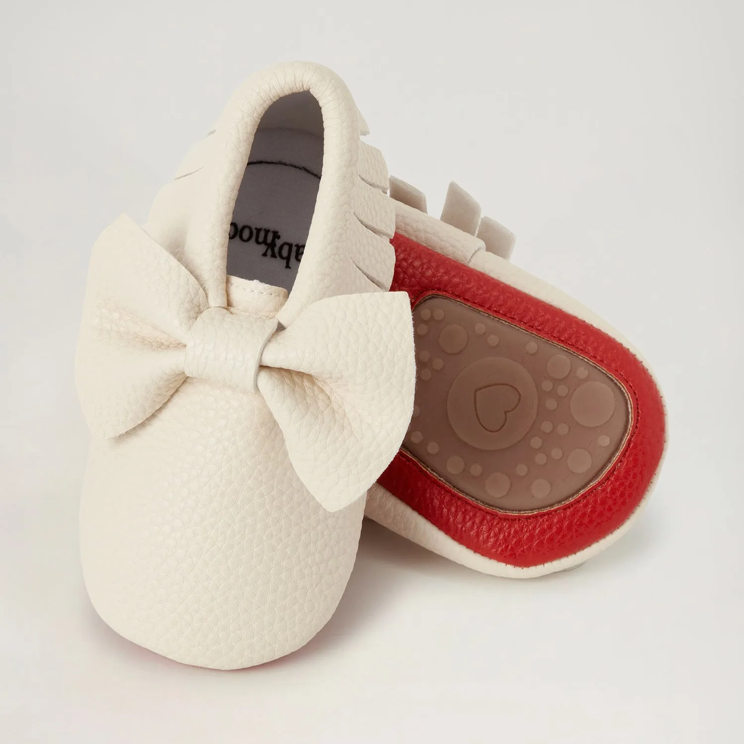 BabyMocs Bow Mocs barfodssko off white blød sål