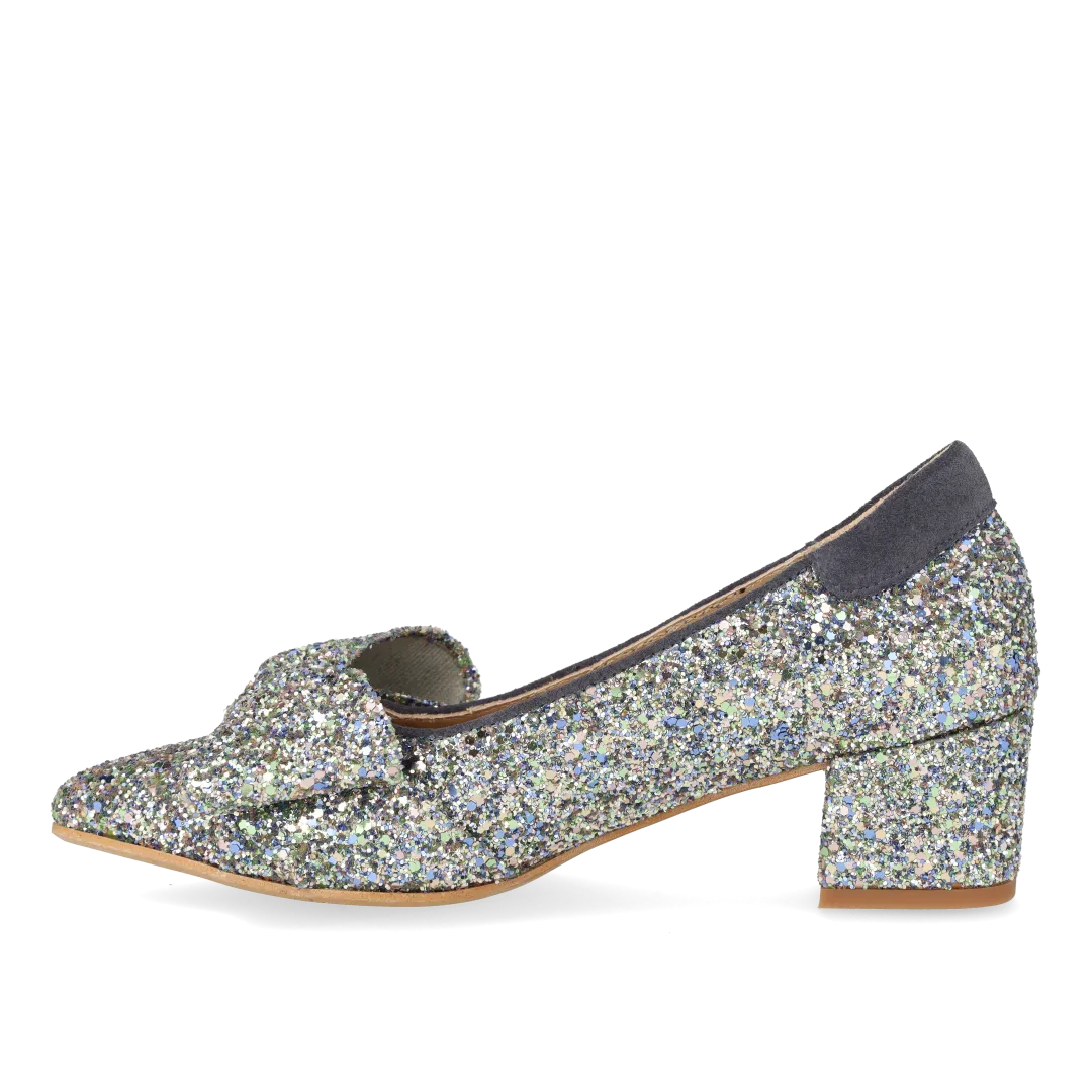 Angulus sløjfe pump glitterpumps 5 cm blokhæl