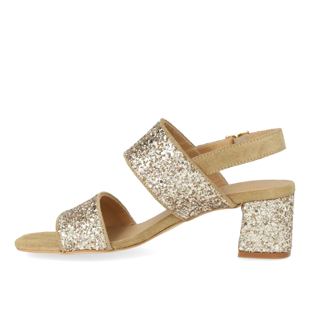 Angulus remsandal dame glitter sandal blokhæl