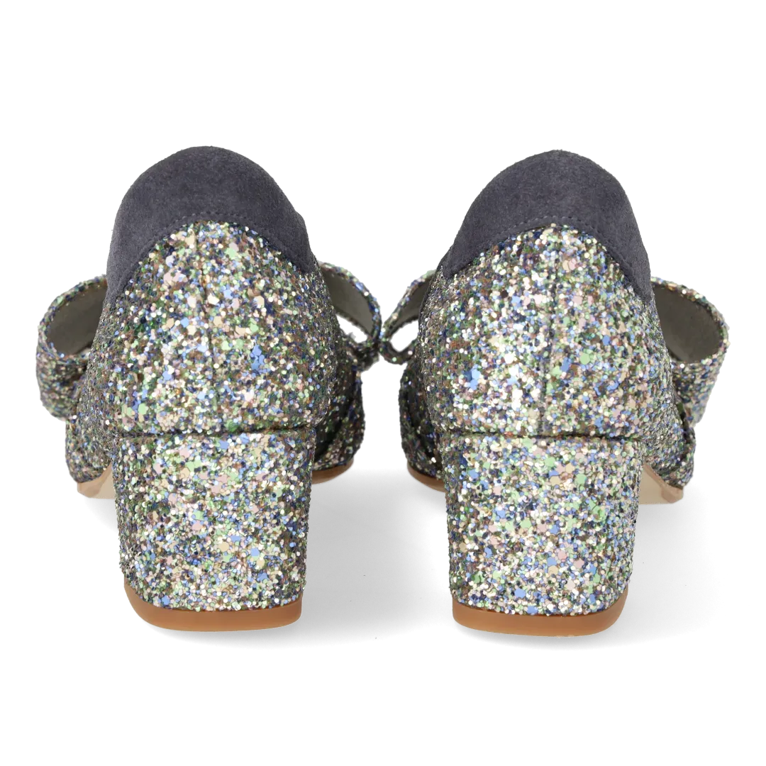 Angulus sløjfe pump glitterpumps 5 cm blokhæl
