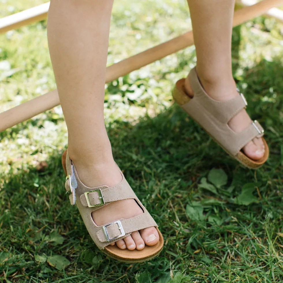 BabyMocs Vacay barfodssandal beige vegansk ruskind