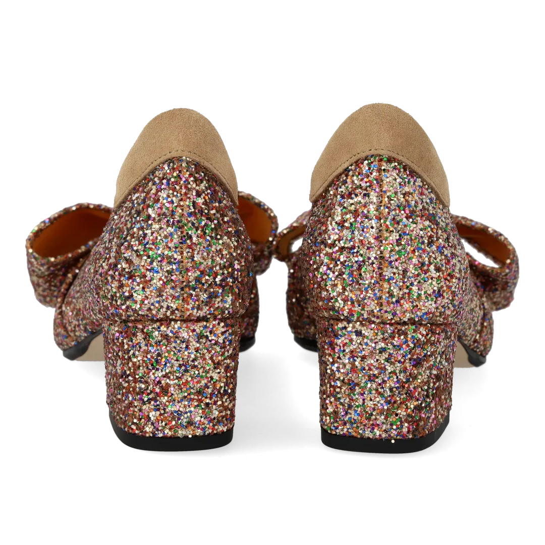 Angulus Sløjfe pump glitter damesko 5 cm blokhæl