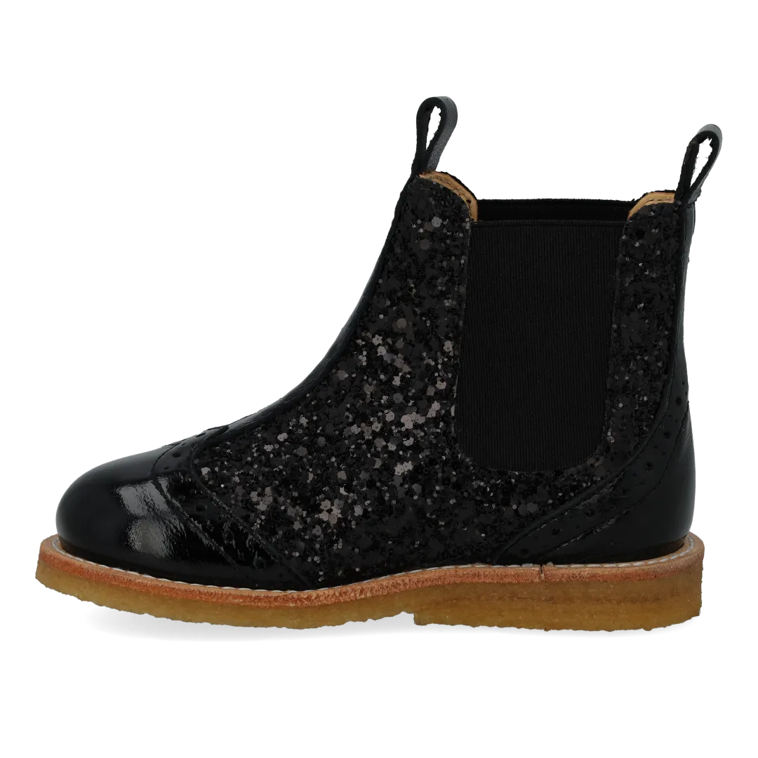 Angulus Chelsea støvle brogue børn glitter elastik