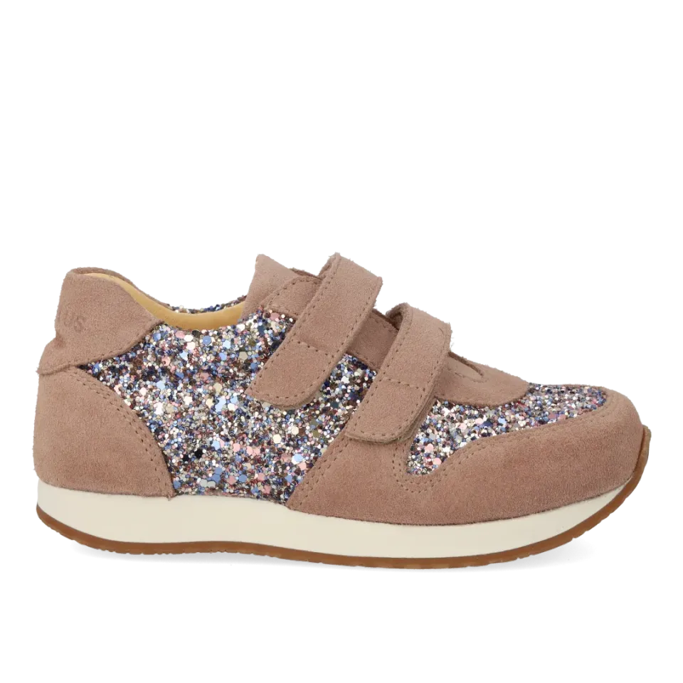 Angulus Running Glitter Sneaker Velcro Skind Børn