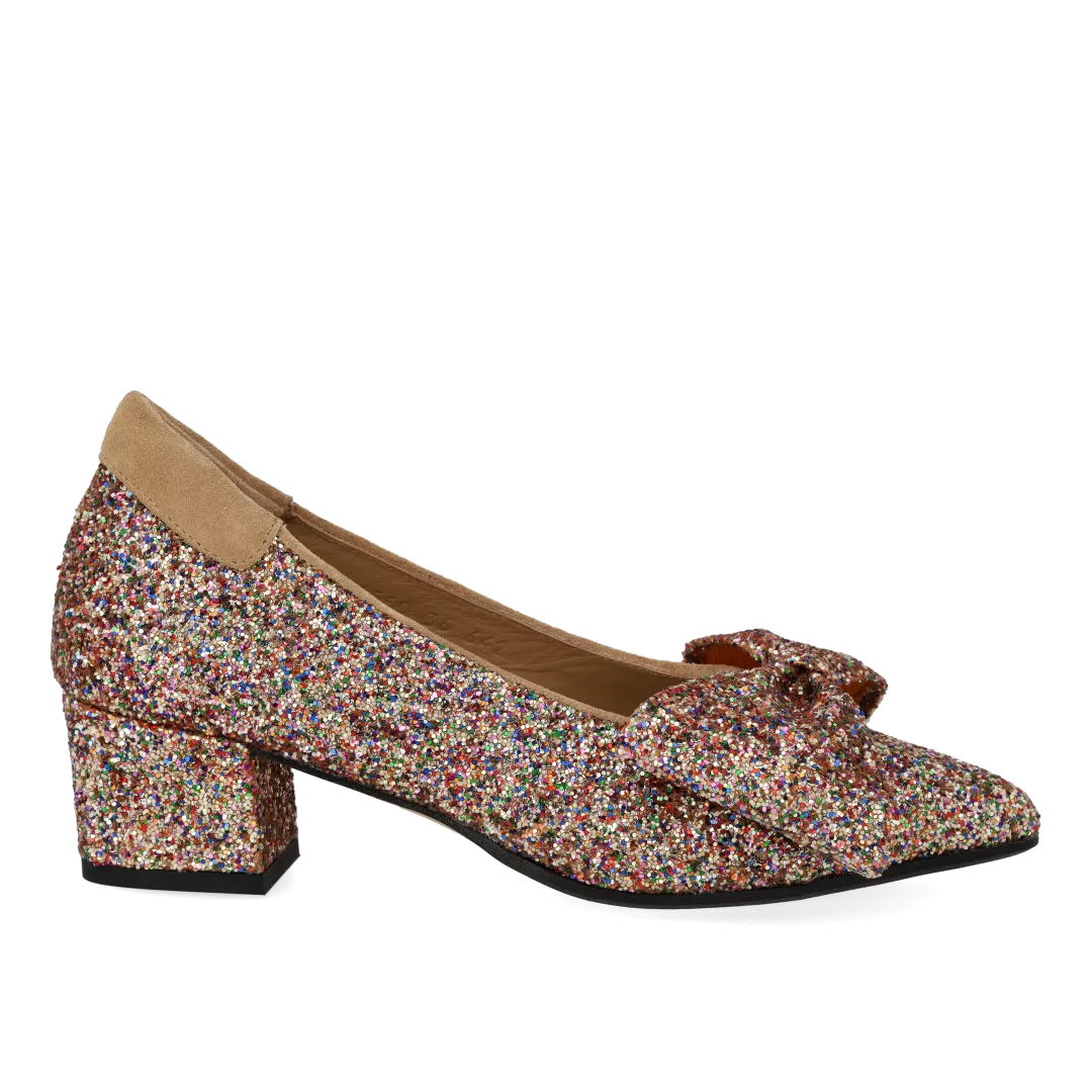 Angulus Sløjfe pump glitter damesko 5 cm blokhæl