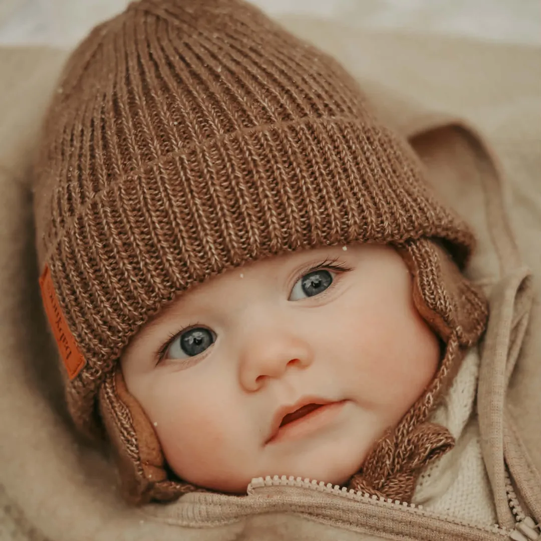 BabyMocs Earflap Beanie babyhue greige 0-3 mdr