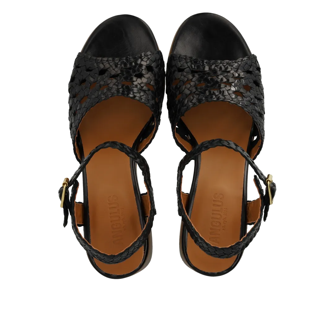 Angulus Håndflettet sandal med skulpturel hæl damesandal læder