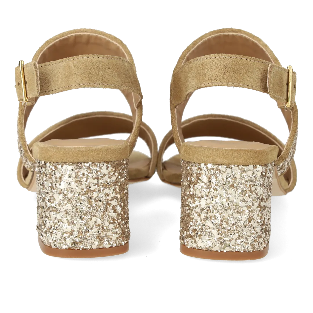 Angulus remsandal dame glitter sandal blokhæl
