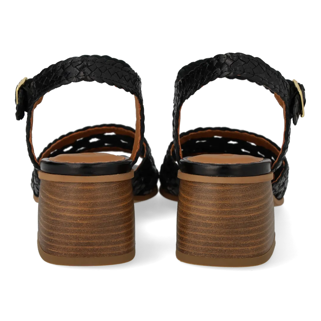 Angulus Håndflettet sandal med skulpturel hæl damesandal læder