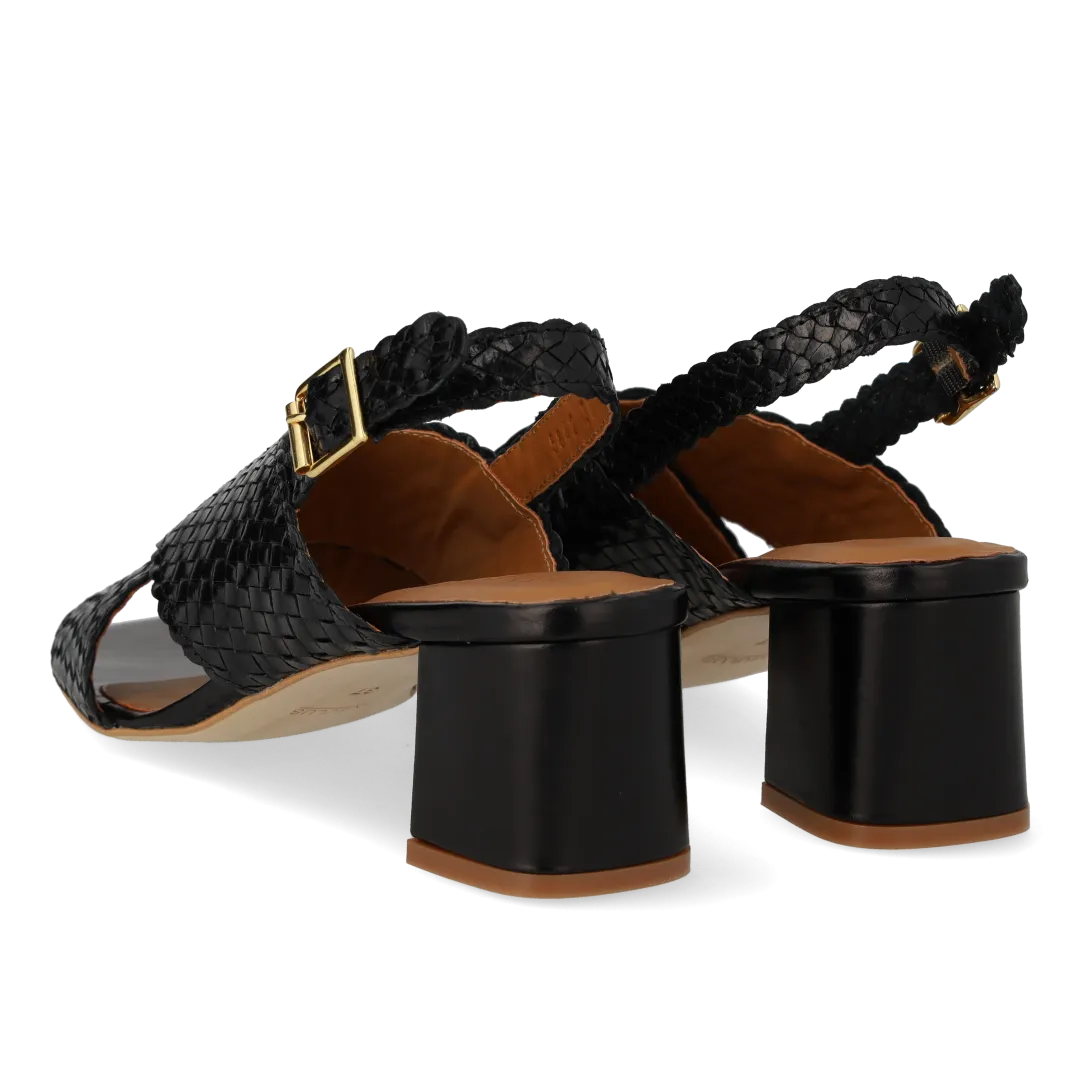 Angulus Høj krydssandal sandal håndflettet læder 6 cm hæl